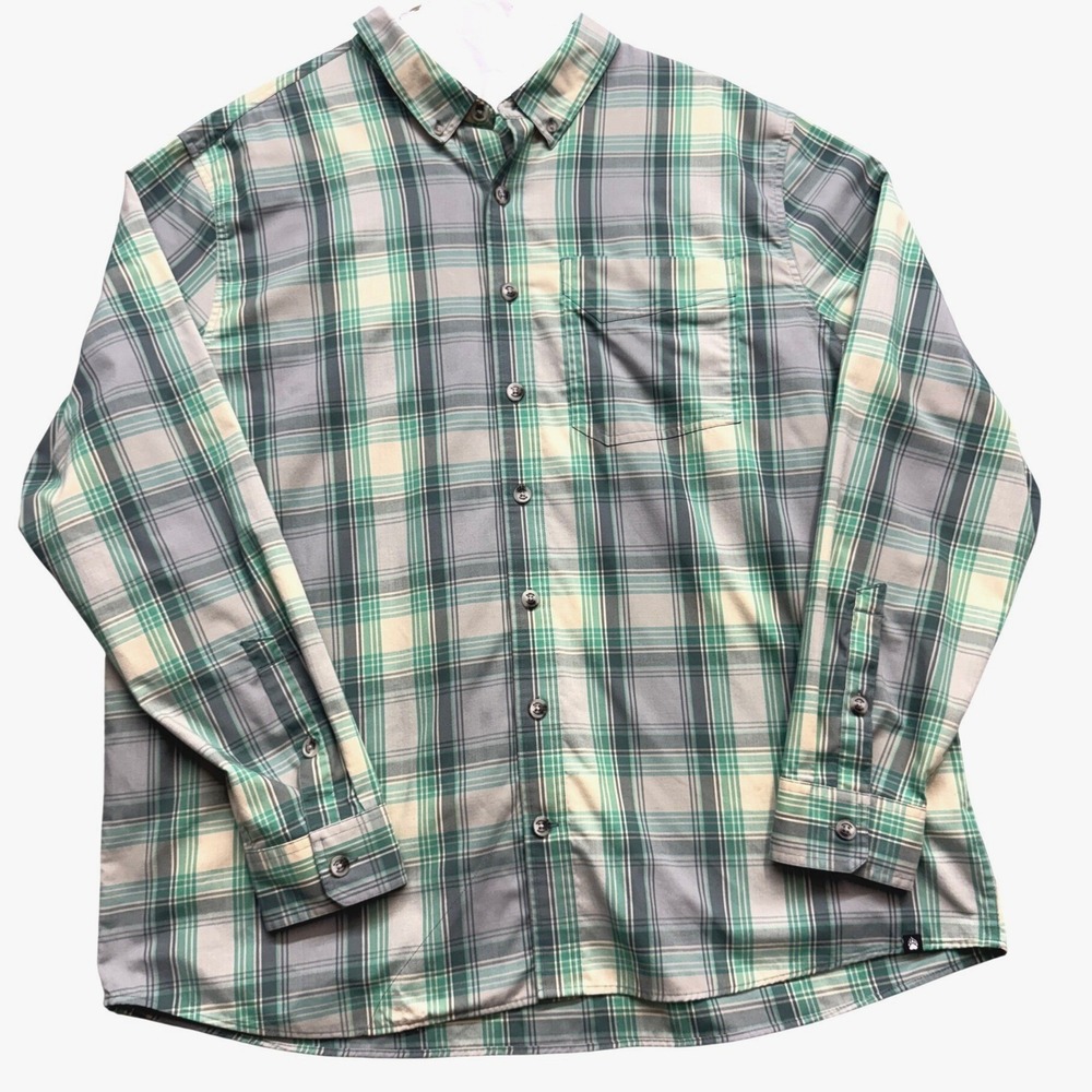 Alaskan Hardgear Duluth Trading Co Plaid Button Down Shirt Green Grey 2XL Tall